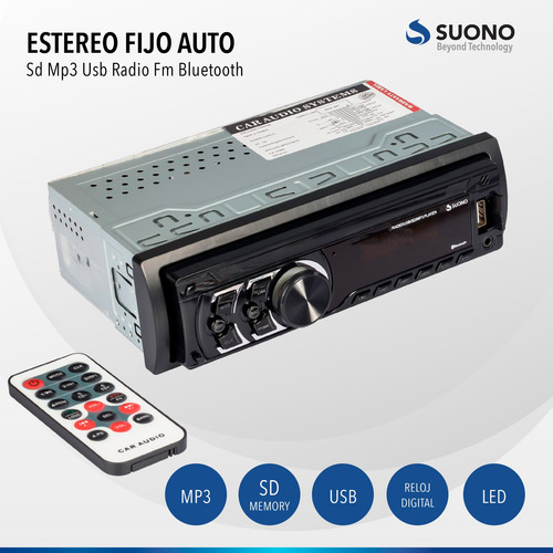 Stereo Auto Micro Sd Mp3 Usb Radio Fm Fijo Bluetooth Autoestereo Control Remoto Manos Libres