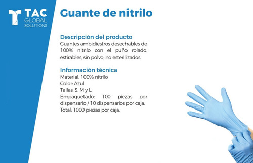 Imagen 5 de 6 de Guantes De Nitrilo Azul Tac Talla M