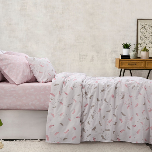 Juego Sabanas King Size 144 Hilos 100% Algodón Estamp. Pal. Color Pinceladas Rosa Diseño De La Tela Estampado