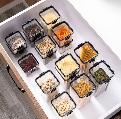 Recipiente Hermetico Para Almacenamiento Alimentos Cocina Color Transparente Con Tapa Negra