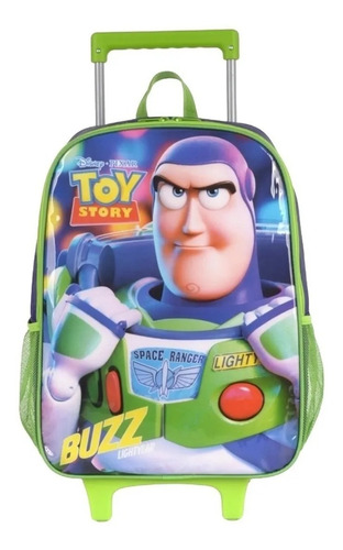 Mochila Infantil Escolar Buzz Lightyear Toy Story G Rodinhas Cor Verde