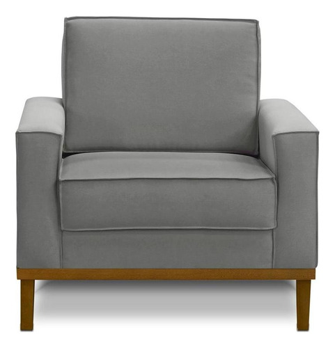 Sofá 3 Lug 2,10m C Chaise Esq 2 Poltronas Living Linho Cinza