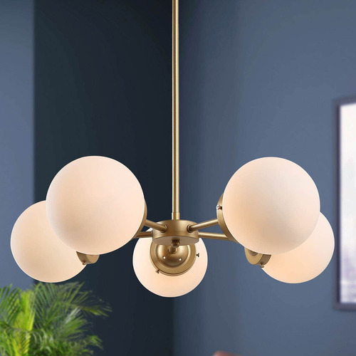 Ksana Candelabro De Globo Dorado, 5 Luces Para Comedor Con P