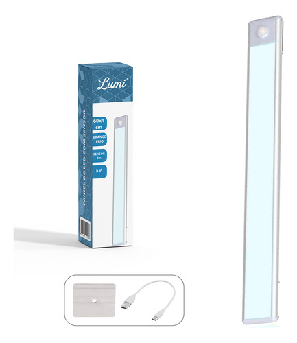 Luminária 60cm Com Sensor Recarregável 5v Instalar De Imã Cor Da Luz Branco Frio 6500k