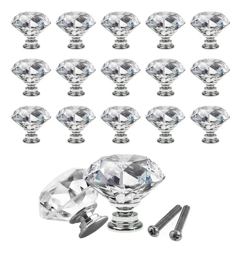 Tirador Cristal Forma Diamante Para Cajón Armario 15pcs