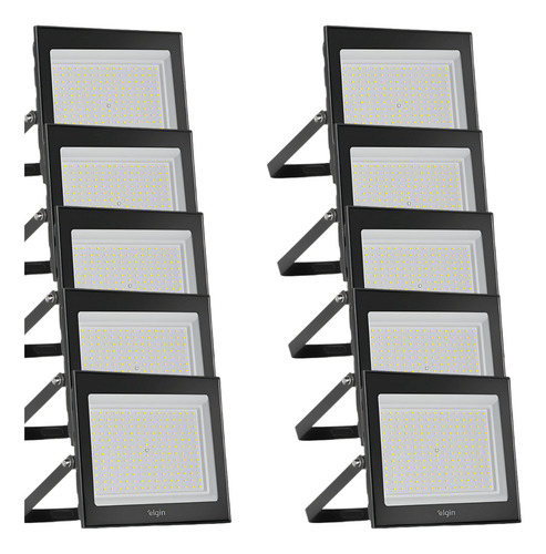 Kit 10 Projetor Led Elgin Refletor 200w 6500k 127/220V Carcaça Preto Luz Branco-frio