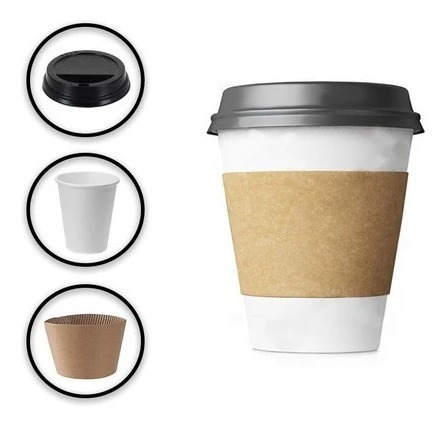 Imagen 2 de 5 de Vasos Polipapel 8 Oz Con Tapa Y Collarin 240cc X 1000 U