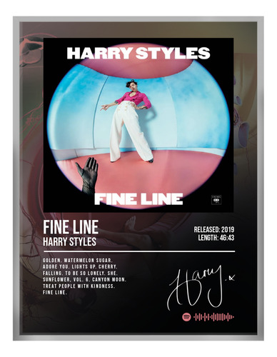 Cuadro Harry Styles Fine Line Album Music Firma Marco 40x30