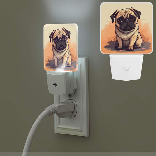 Luz Nocturna Estampado Dibujo Animado Pug Enchufable Pared