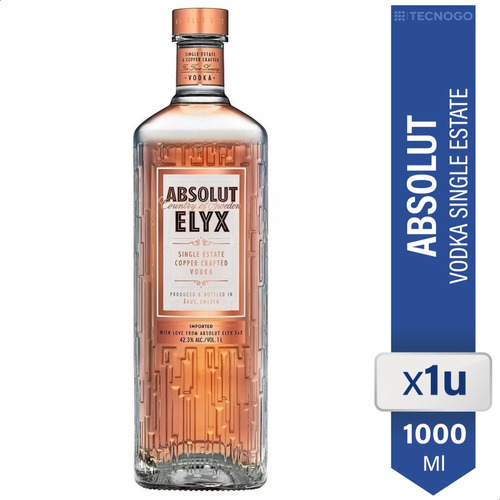 Vodka Absolut Elyx 1lt Botella Premium Importado 01almacen