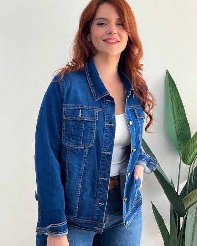 Imagen 3 de 5 de Chaqueta Mezclilla Mujer Oversize Celeste