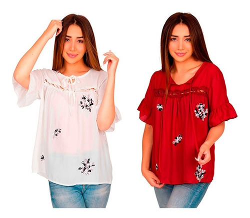 Set De 2 Blusas Con Bordado Y Jareta Talla Ch M-8812-2