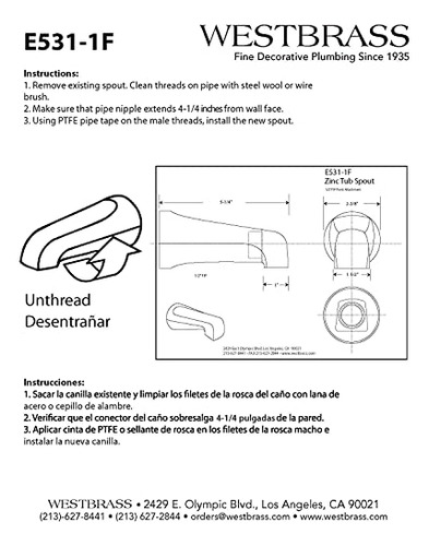 Grifo De Bañera De Conexión Frontal Estándar 5-1/4puLG -