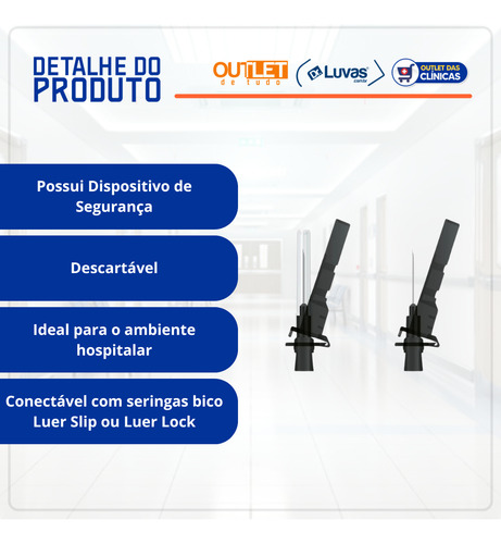 Agulha Com Dispositivo De Segurança 30x0,70mm 22g 100un