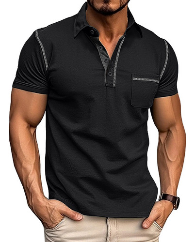 Verano 2024 Hombre Polo Patchwork Camiseta Con Solapa