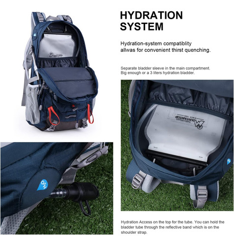 Mochila Para Trekking 40l C Bolsa De Hidratacion De 3l Azul