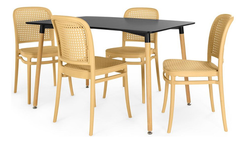 Mesa De Jantar Eiffel Preta 120x80cm Com 4 Cadeiras Roma Cor Nude