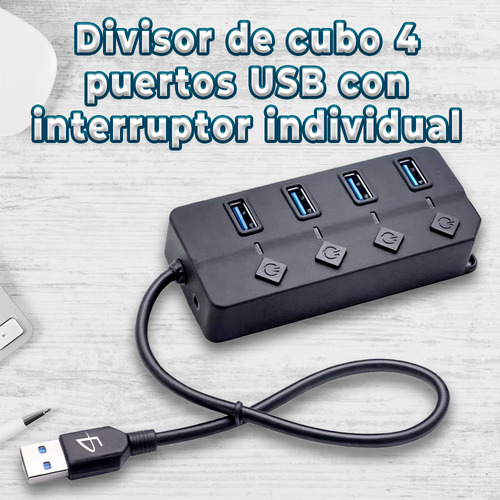 Hub Switch 4 Puertos Usb 3.0 Transferencia Datos Rapida 5gbs