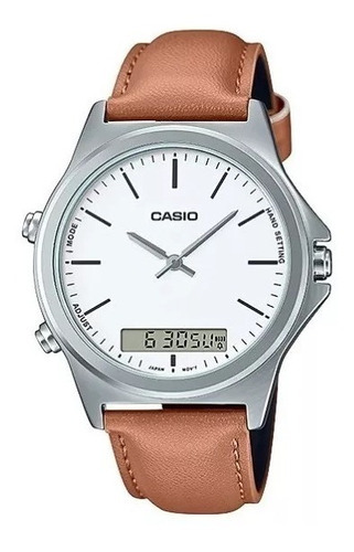 Reloj Casio Digital-análogo Hombre Mtp-vc01l-7e Color de la correa Marrón Color del bisel Plateado Color del fondo Blanco