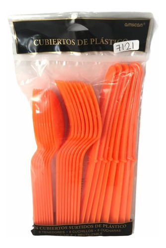 Cubiertos Mix Tenedor Cuchara Cuchillo Naranja P/24 Personas