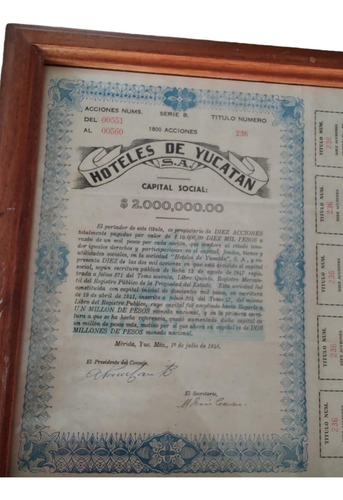 Acciones Hoteles Yucatan Coleccionable (Usado)