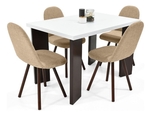 Comedor Sevilla 4 Puestos Sillas Matiz En Tela Color Beige Diseño De La Tela De Las Sillas Poliéster