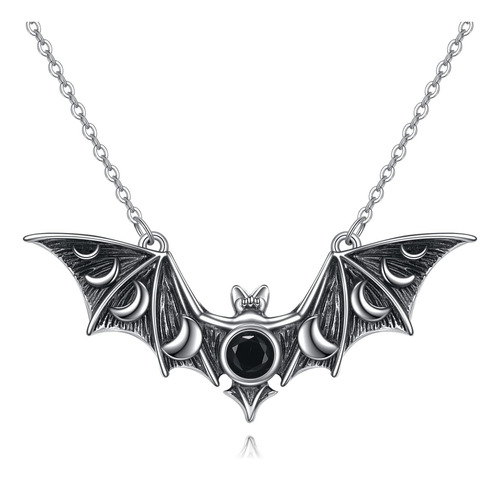 Urone Collar De Murciélago De Plata De Ley Para Halloween, J