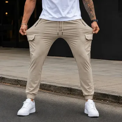Calça Cargo Para Homem Slim Com Elastano Esportiva Caqui Gg 46/48