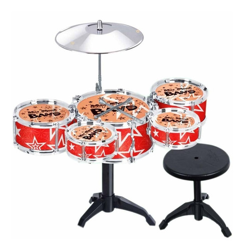 Mini Bateria Musical Infantil 5 Tambores Com Banco Jazz Drum