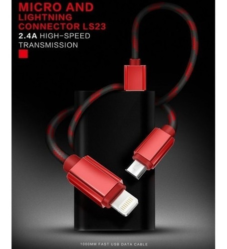 Imagen 2 de 2 de Cable De Carga 1 Metro Ls23 Micro Usb Negro Utory