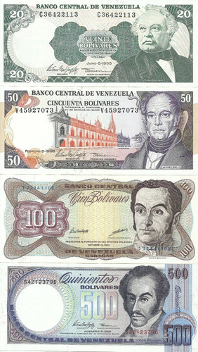Combo 8 Billetes: 1, 2, 5, 10, 20, 50, 100 Y 500 Bolívares 