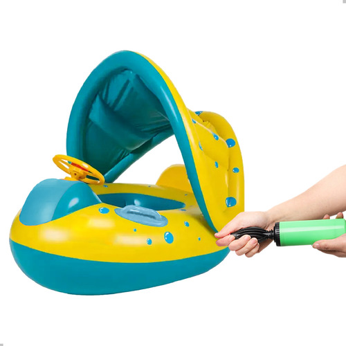 Kit Boia Piscina Criança + Bomba Manual E Capa Prova D'água Cor Azul