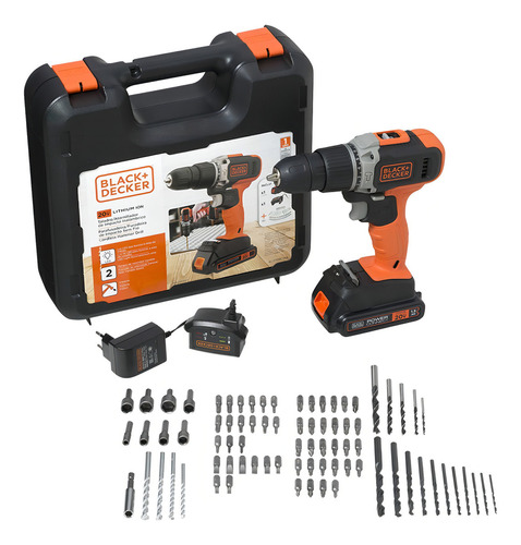 Furadeira e Parafusadeira de Impacto com 80 Acessórios Black Decker, Modelo BCD704C1KA, Ferramenta à Bateria com Maleta Resistente, Bateria e Carregador Bivolt, 20V