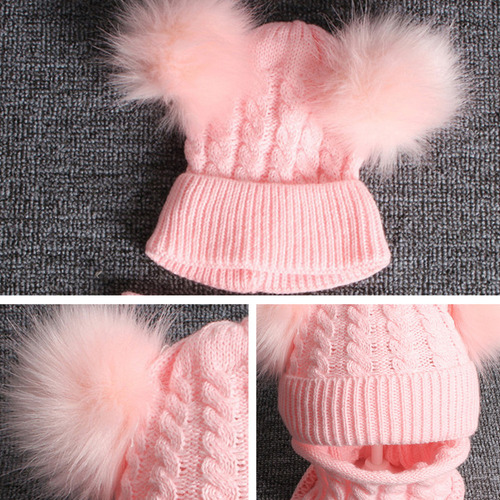 (d) Gorro De Invierno De Punto Grueso Con Doble Pompón Para