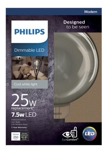 Foco Philips G63 Dimmable Led E26 Bajo Consumo