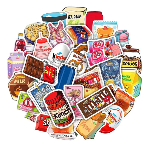 Set 50 Stickers Golosinas Chocolates Dulces Comida Pegatinas