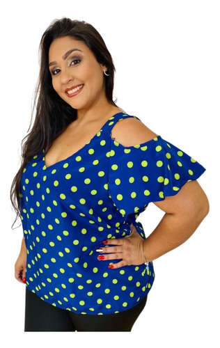 Blusa De Seda Cigana Azul Plus Size