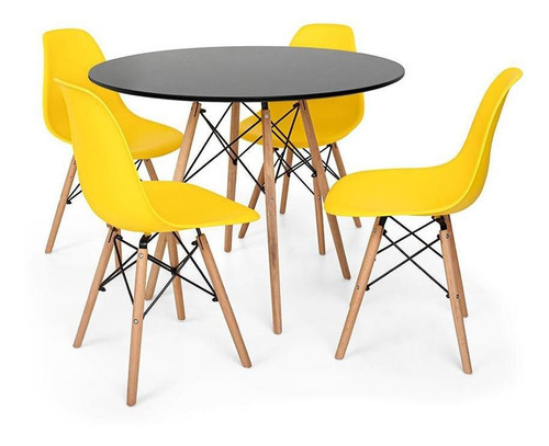 Kit Mesa Jantar Eiffel 100cm Preta 04 Cadeiras Eiffel Cor Amarela Magazine Decor