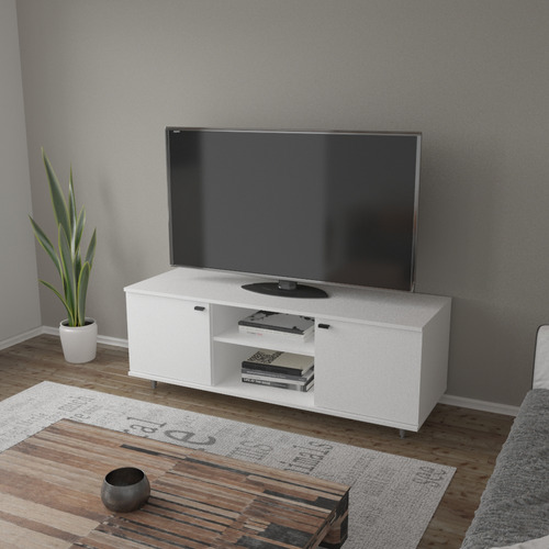 Rack De Tv Centro Estant Blanco C/patas Reg. Ancho: 128cm