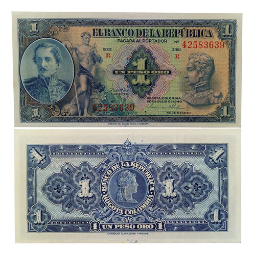 Colombia 1 Peso Oro De 1940 Unc