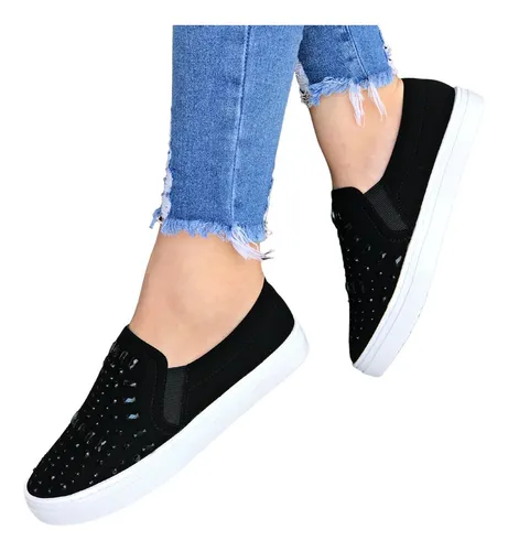 Slip on best sale preto com pedraria