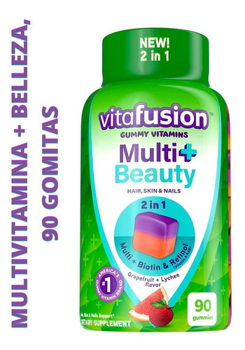 Multi + Beauty Vitafusion Multivitaminas Belleza 90 Gomitas Sabor Toronja Y Litchi