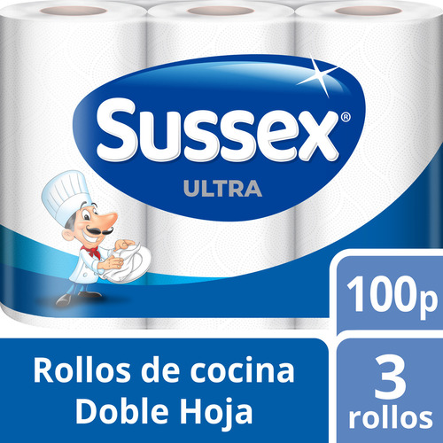 Rollo Cocina Sussex Premium Maxirollo 3 Unid 100 Paños C/u