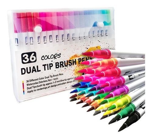 36 Colores Marcadores Plumones Punta De Pincel Dual Brush