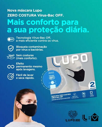 Kit 6 Máscaras De Proteção Lupo Fit - Antimicrobial Lavável