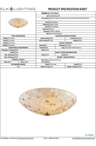 Iluminación Elk Flush Semi Monte 10140/2, 10140/2, 60watts,