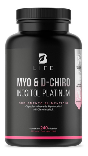 Myo Y D-chiro Inositol D 240 Cáps Pote. Inositol Platinum B Life. 120 g Sin sabor