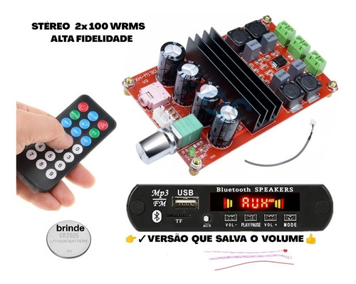 Placa2.0 Tpa3116 Amplificador Dclasse 200w+bluetooth/usb/fm/