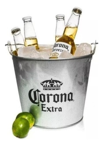 Balde Frapera Hielera Corona De Chapa Zinc + 4cervezas 33cl Color Metal