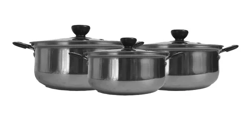 Set 3 Ollas Cacerolas Acero Inoxidable 16/20/24 Cocina Bz3